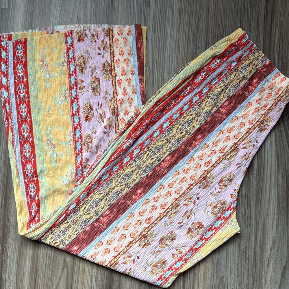 MNG Mango Women Palazzo Wide Leg Pants Bohemian Floral Motif M Medium Excellent